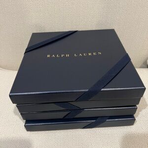 Ralph Lauren square gift boxes 
About 9.25” x 9.25” x 1”
Navy blue